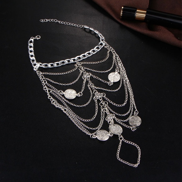 Boho Silver Coin Layered "BareFoot" Sandal Anklet - Picture 2 of 4